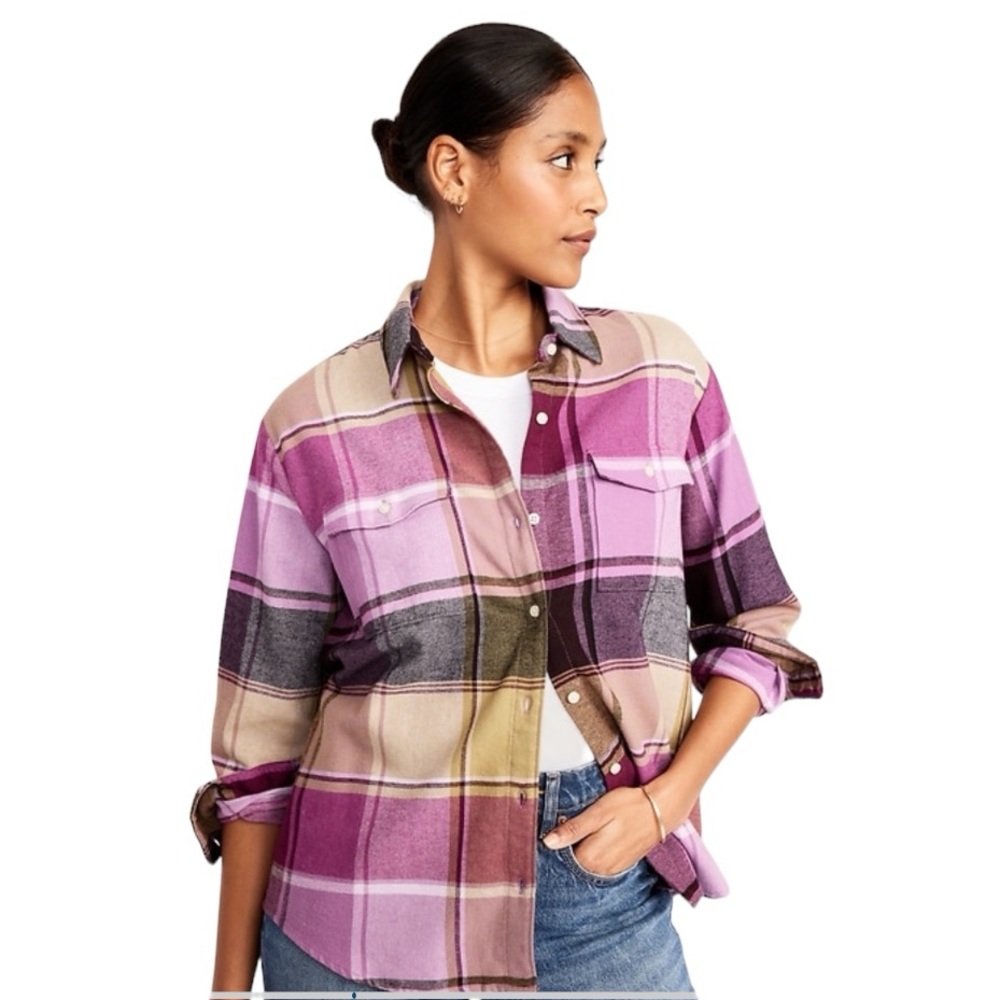 Old Navy NWT Pink Plaid Flannel Button Down size Large - Picture 10 of 17